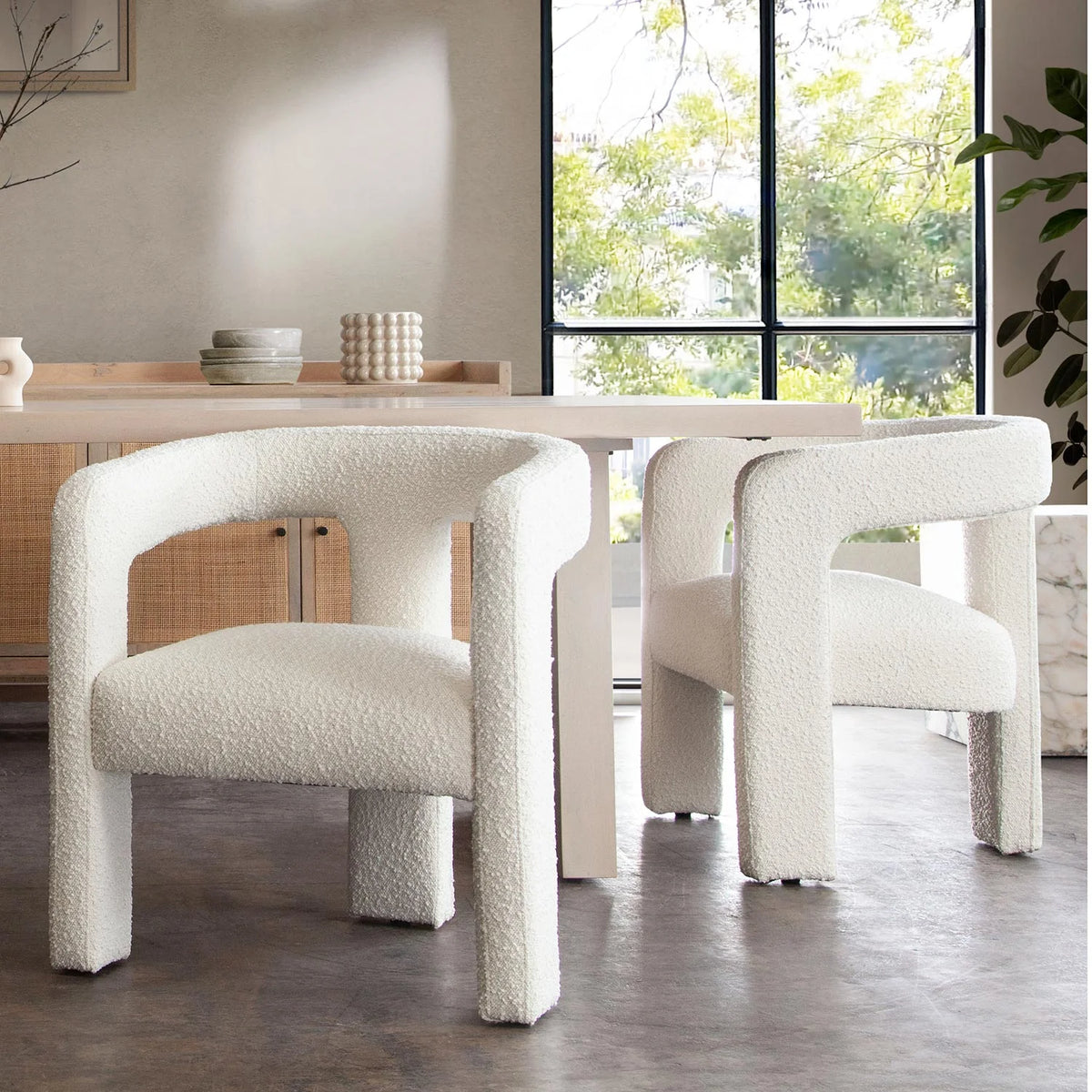 Ivory Boucle Dining & Accent Chair E55162