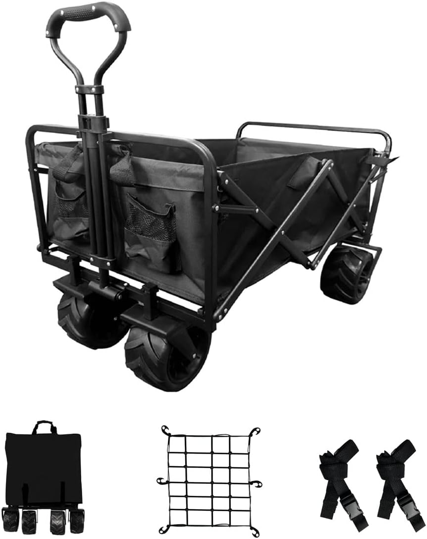 Blue Heavy Duty Folding Utility Beach Wagon Cart with Adjustable Handle T484