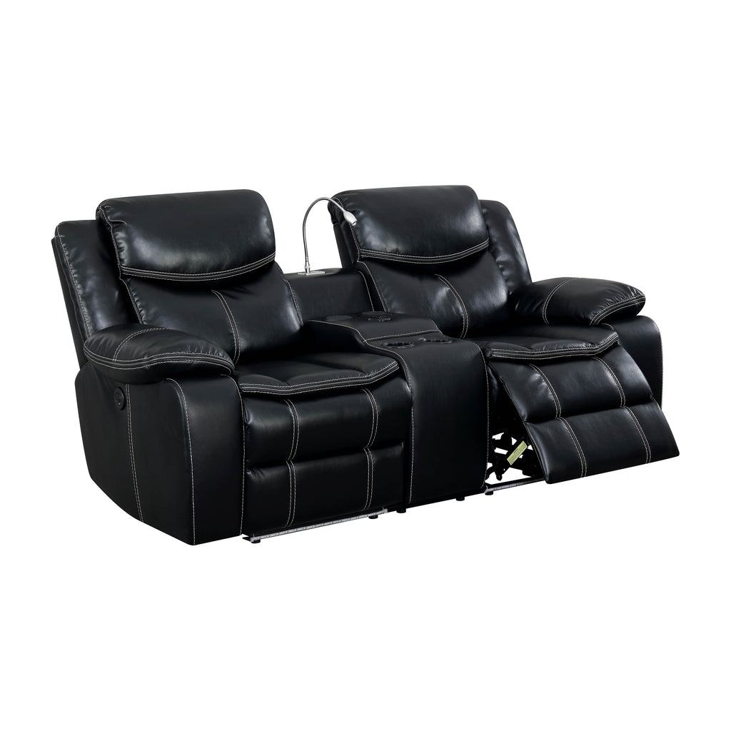 2-Piece Power Recliner Sofa and Loveseat Set in Black Faux Leather X913584