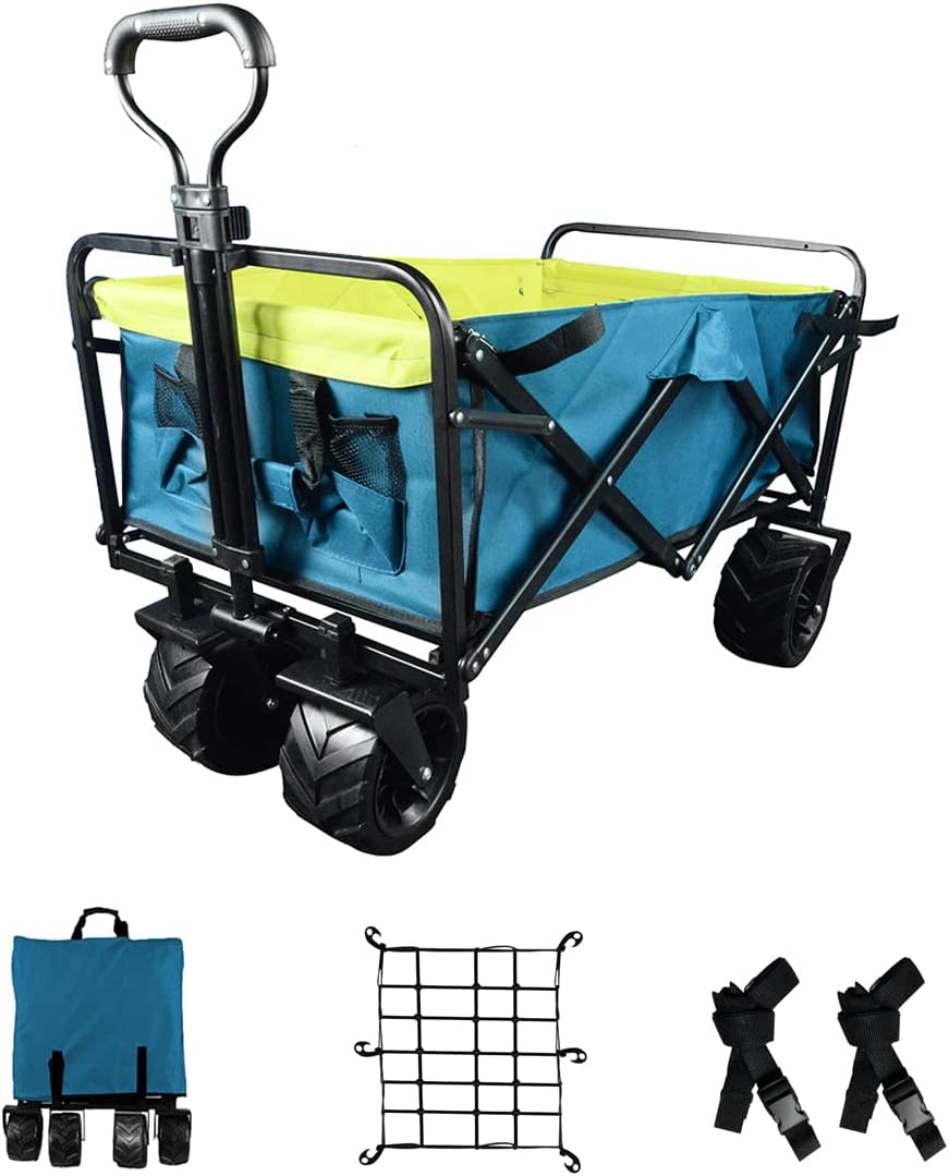 Blue Heavy Duty Folding Utility Beach Wagon Cart with Adjustable Handle T484