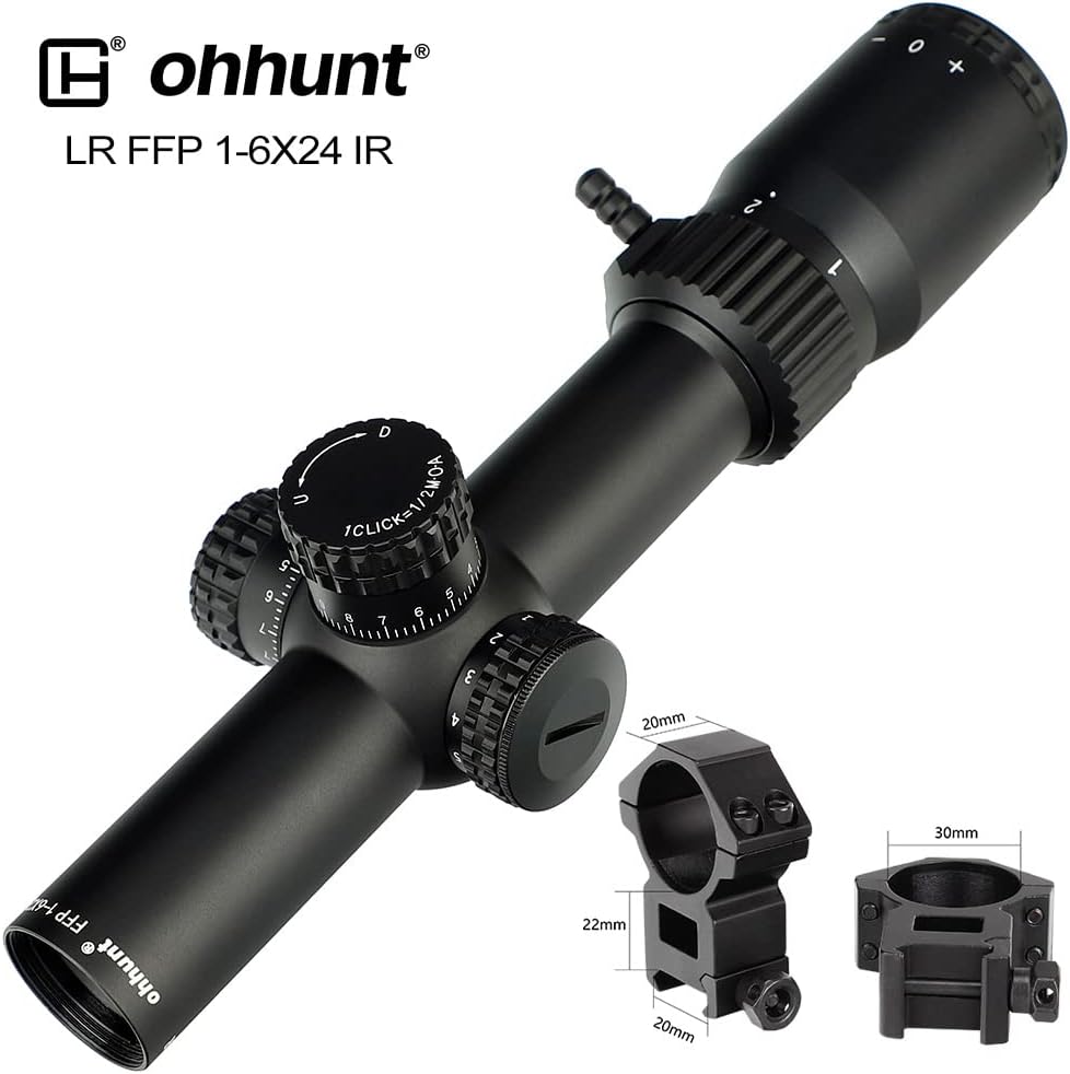 1-6x24 Rifle Scope First Focal Plane Red Illuminated Reticle with Scope Rings 30mm Picatinny High Profile N390143