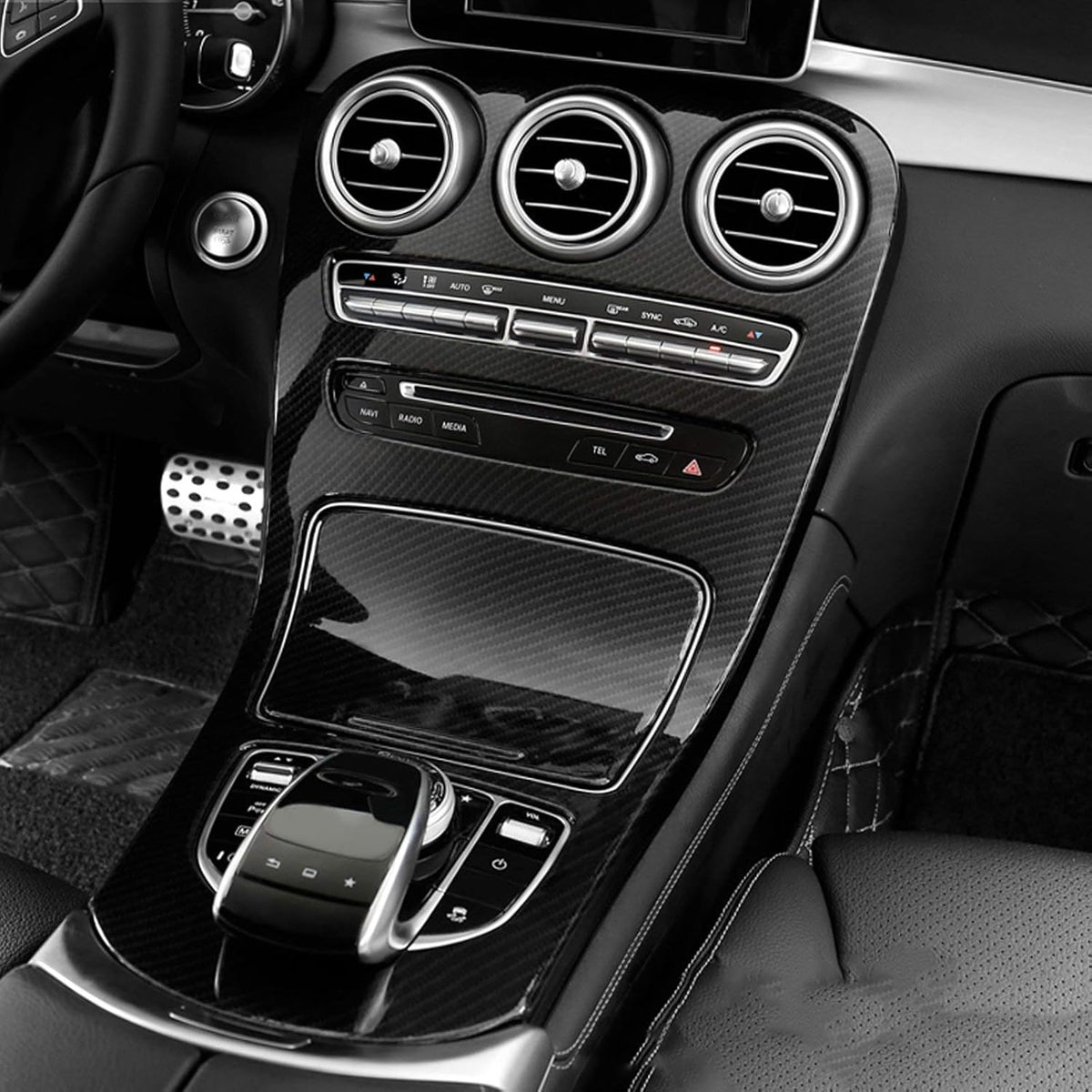 Carbon Fiber Pattern Gear Shift Panel Frame Cover Trim I906