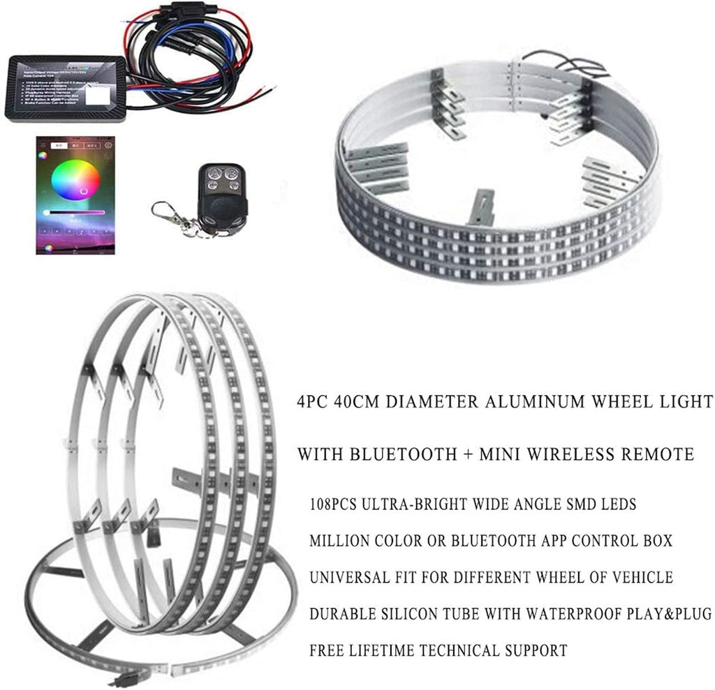 15.5 in 4 PCS 576 LEDs Double-Sided RGBW Wheel Rim Light Kit Q3432
