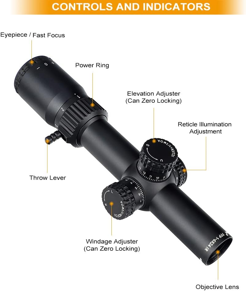 1-6x24 Rifle Scope First Focal Plane Red Illuminated Reticle with Scope Rings 30mm Picatinny High Profile N390143