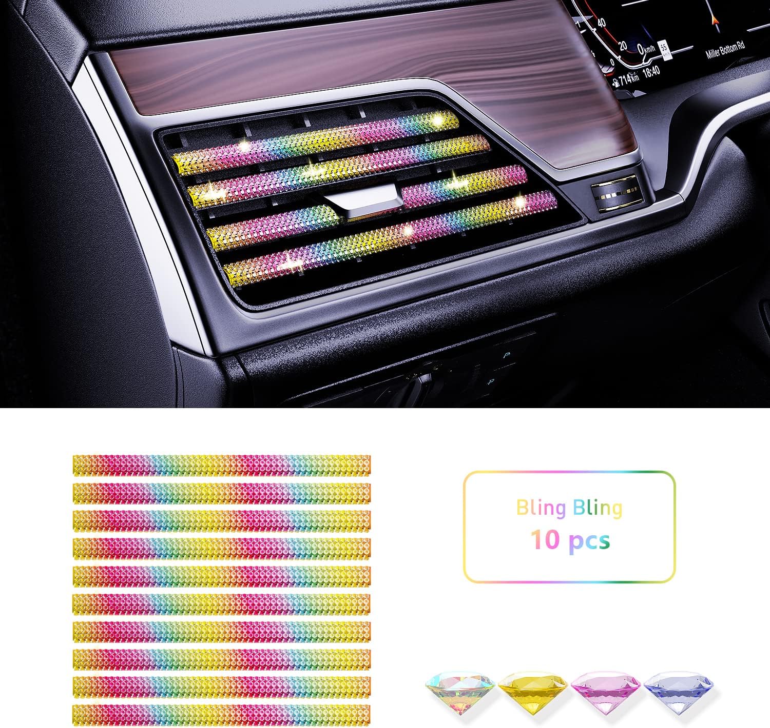 Pink Car Air Vent Decoration Trim Strips, Pack of 10 Q6854