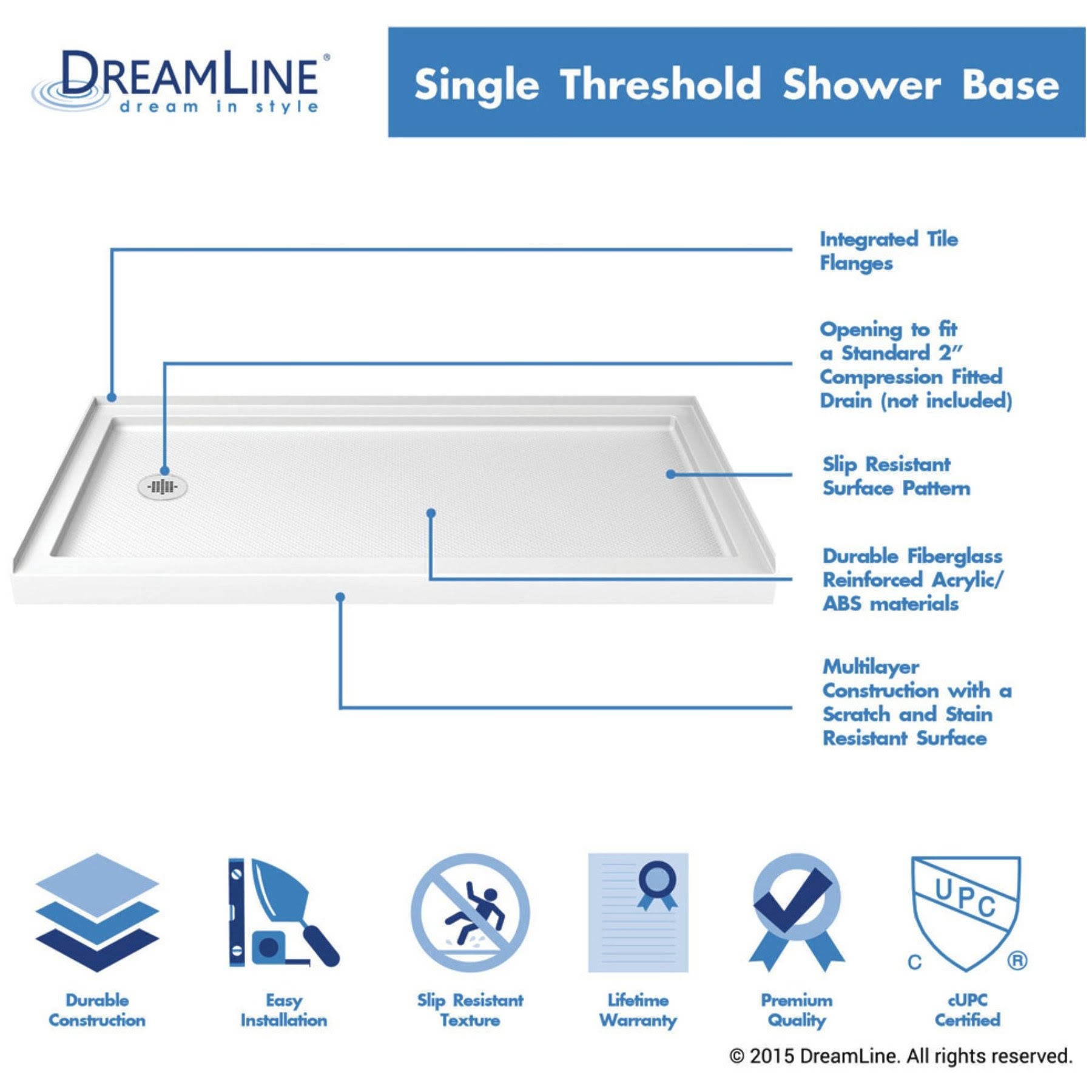 Slimline 34 in. x 60 in. Single Threshold Shower Base K833