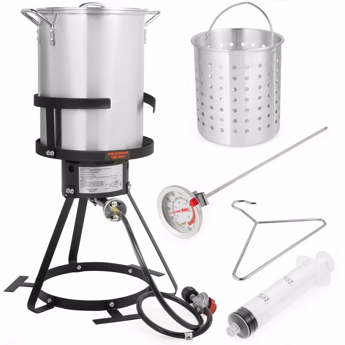 30qt Aluminum Turkey Deep Fryer Pot with Boiling Lid GAS Stove Burner Stand Injector Thermometer O34685