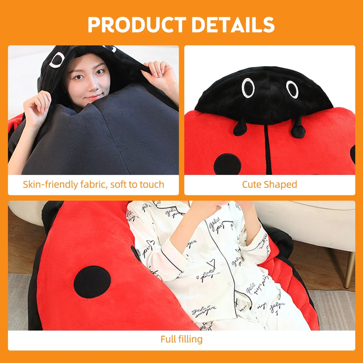 Wearable Ladybug Pillow, Plush Removable Oversized 60cm/23in P263193