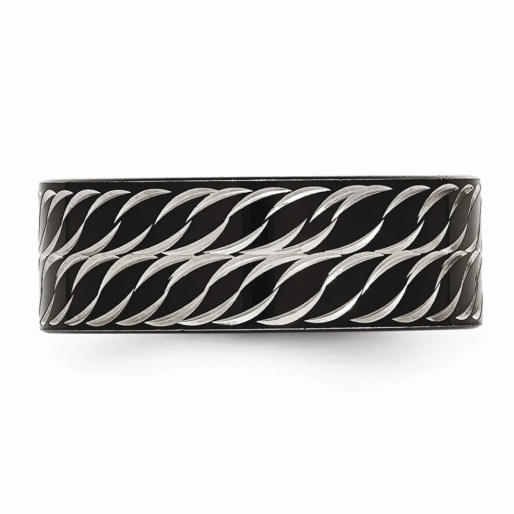 Polished Black IP Diamond-Cut Ring Size 10 H1166