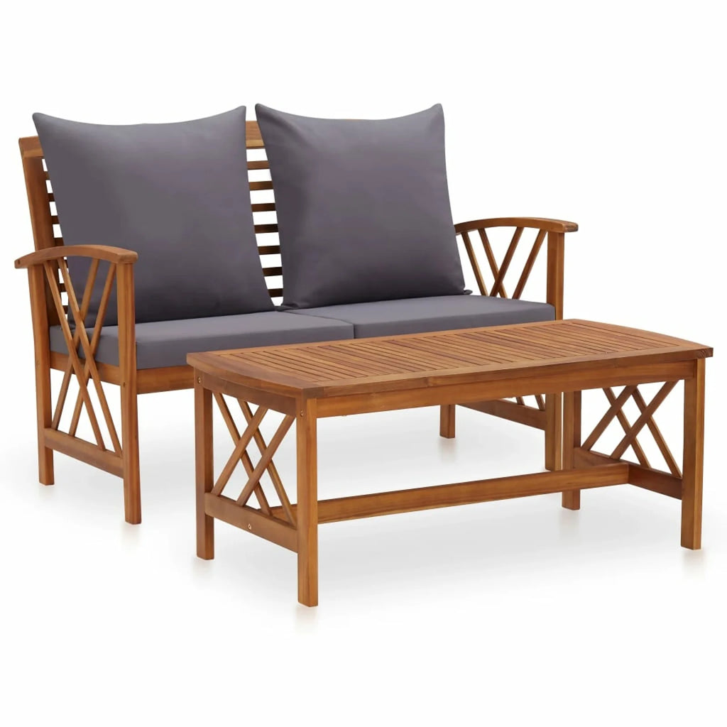 2 Piece Solid Acacia Wood Garden Set with Cushions J175393