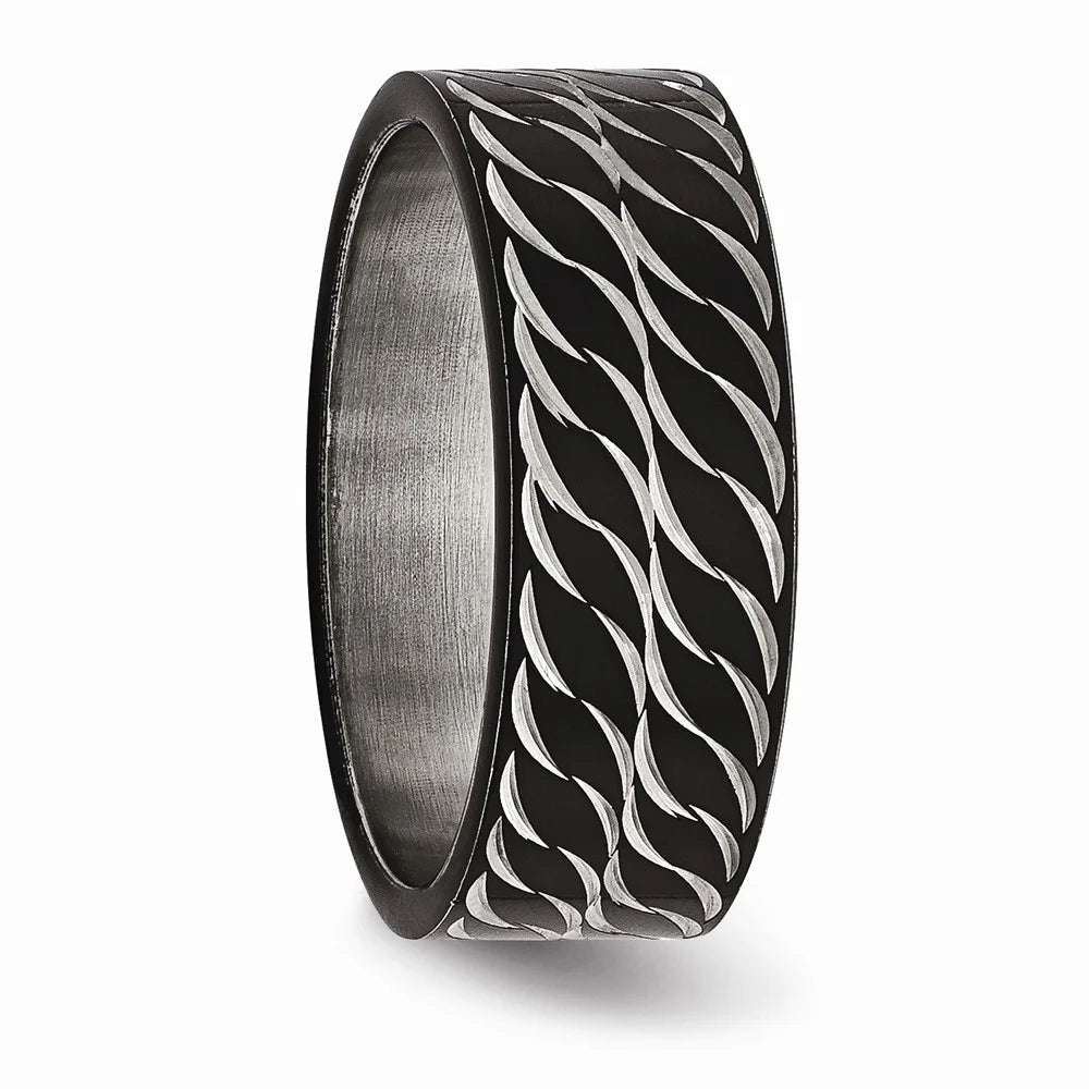 Polished Black IP Diamond-Cut Ring Size 10 H1166