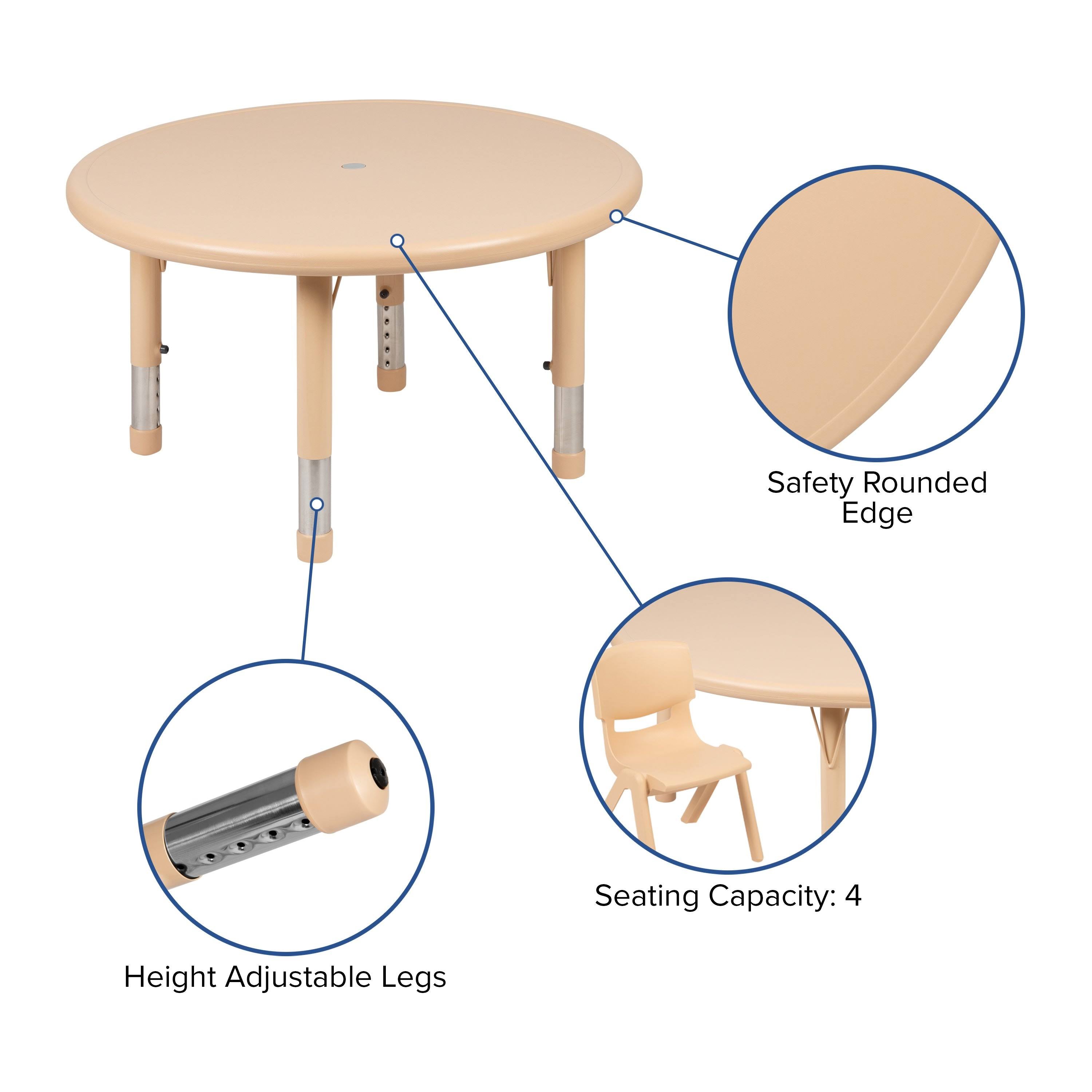 33x22 Round Natural Plastic Height Adjustable Activity Table M21627