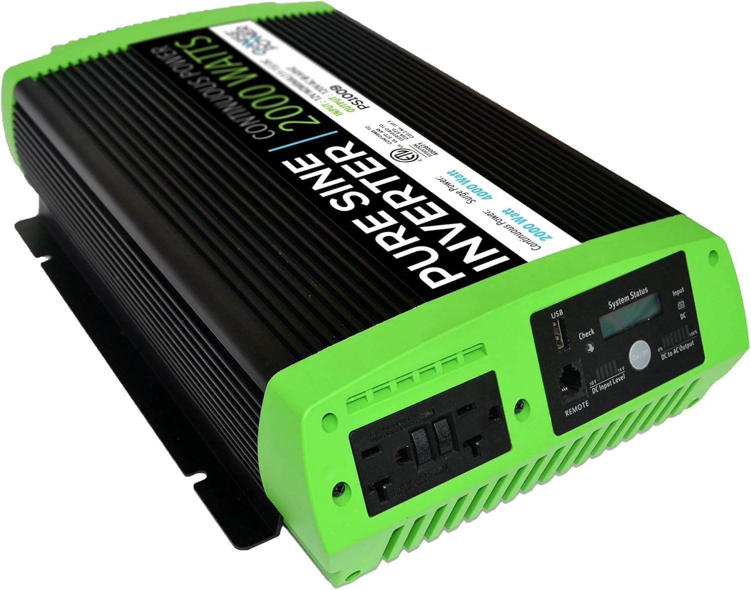 2000W Pure Sine Wave Power Inverter 12V DC to 120V AC with 3 AC Outlets and 1 5V USB Port U329