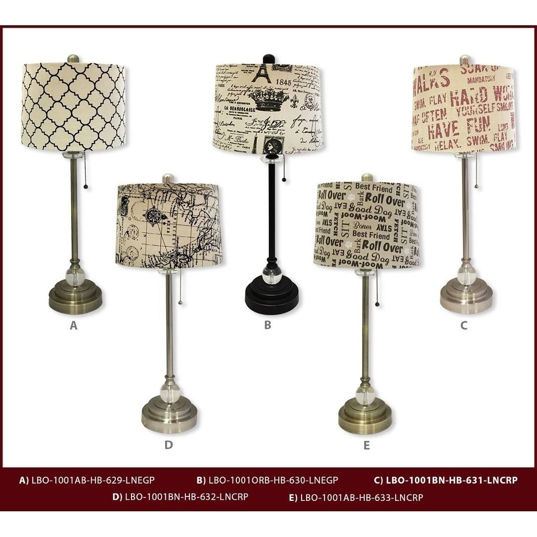 28x22 Brushed Nickel Lamp with Eggshell and Black Moroccan Print Shallow Drum Hardback Lamp Shade N404888