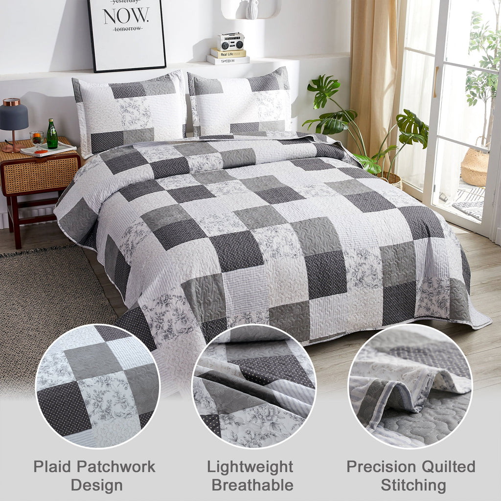 Queen/Full Size Floral Patchwork Quilt Microfiber Bedspread L628834