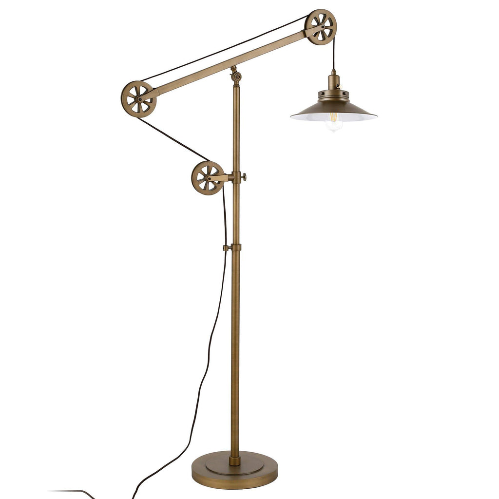 Brushed Brass Wide Brim Floor Lamp with Pulley System M2067