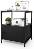 Black 3-Tier Wooden Nightstand with Storage Cabinet and Open Shelf W468602