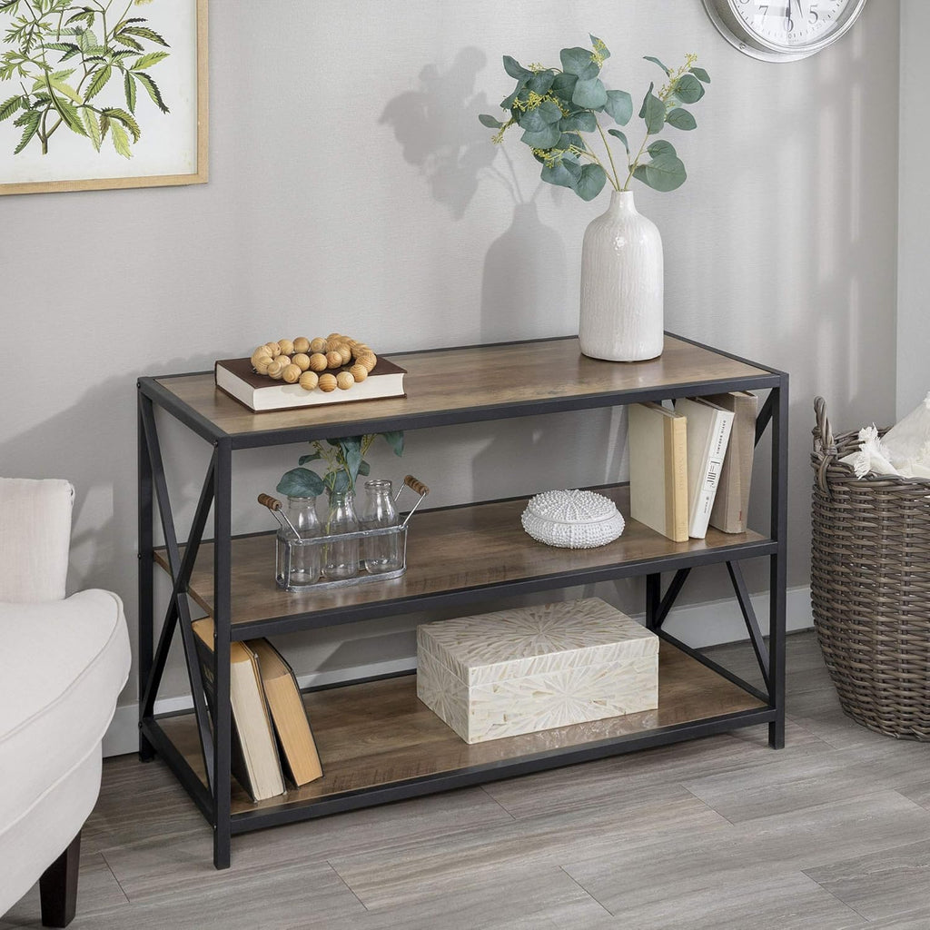 4 Tier Grey Metal Wood Bookcase L612027
