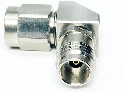 2.4 mm Female to 2.92 mm Male Right Angle Microwave Adapter, DC to 40 GHz, 50 Ohm, Stainless Steel Body R2918