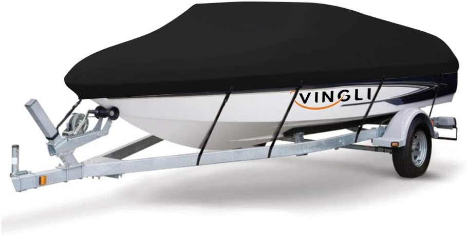 Boat Cover 600D Polyester Waterproof UV Resistant, Fits 17-19 feet V-Hull, Beige Pack of 2 V4921