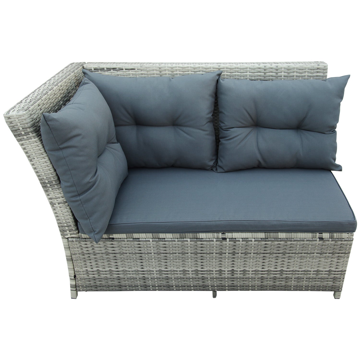 Gray 6 Piece PE Rattan Patio Sofa Set with Table Ottomans Cushions D340038