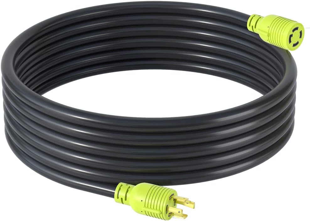 4 Prong 30 Amp Generator Extension Cord, NEMA L14-30P/L14-30R, 10 Gauge SJTW, Twist Lock Plug, 125/250V, 7500W, 20FT, Pack of 2 N260