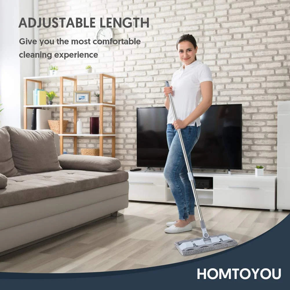 Microfiber Hardwood Floor Mop with 4 Washable Pads, 360 Rotation Flat Mop with Stainless Steel Handle O377