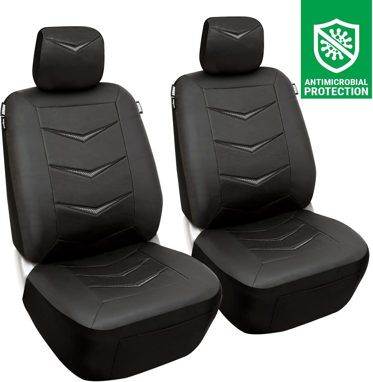 Black Faux Leather Car Seat Cover with Carbon Fiber Pattern Accent, Pack of 2 N582917