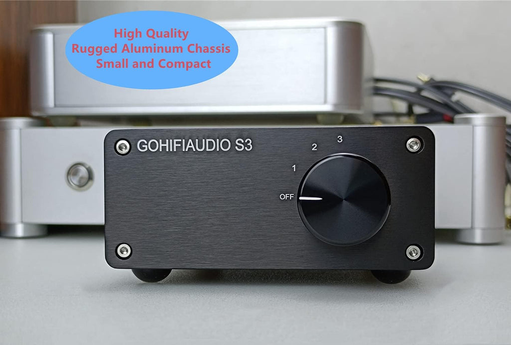 3 in 1 RCA Switch Box, Passive Stereo Audio Switcher Splitter (Black) F522683