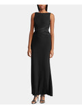 Black Sleeveless Boat Neck Maxi Sheath Dress E3213