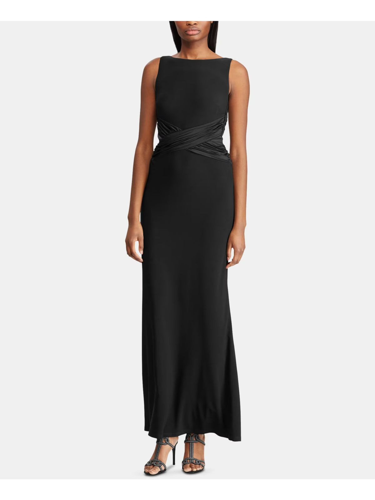 Black Sleeveless Boat Neck Maxi Sheath Dress E3213
