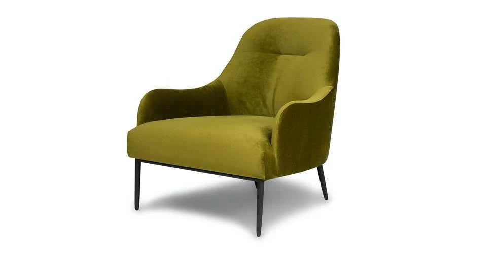 Green Velvet Armchair with Black Metal Legs S136