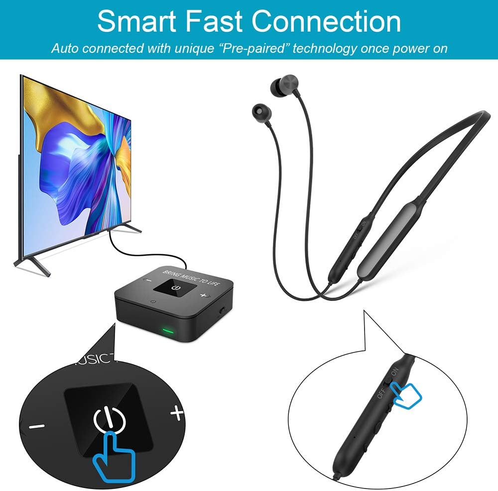 Wireless Headphones with Bluetooth Transmitter Adapter, Bluetooth 5.0 Rechargeable Earbuds Headset A39208