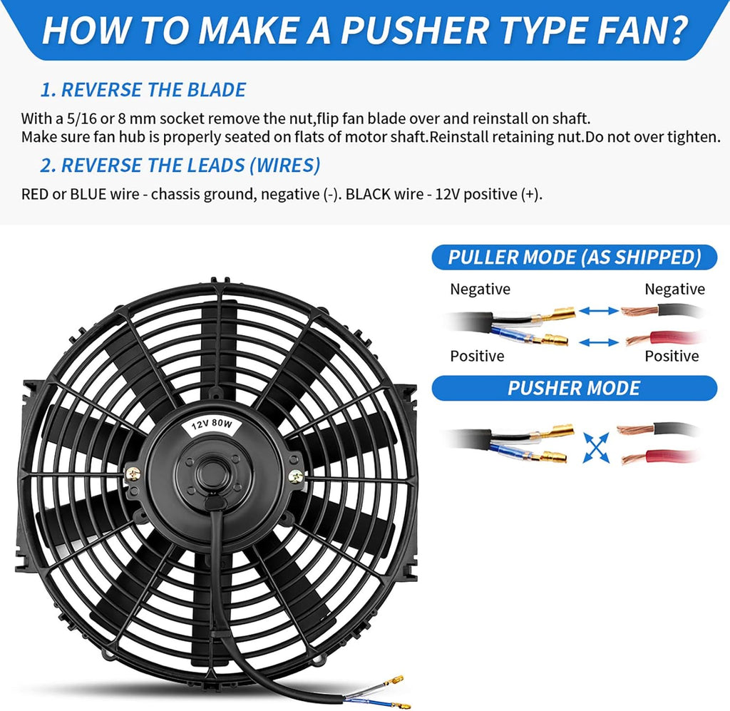 2x12 Inch Electric Radiator Cooling Fan with Mounting Kit 1750 CFM 12 Volts 80 Watts Pack of 2 X917