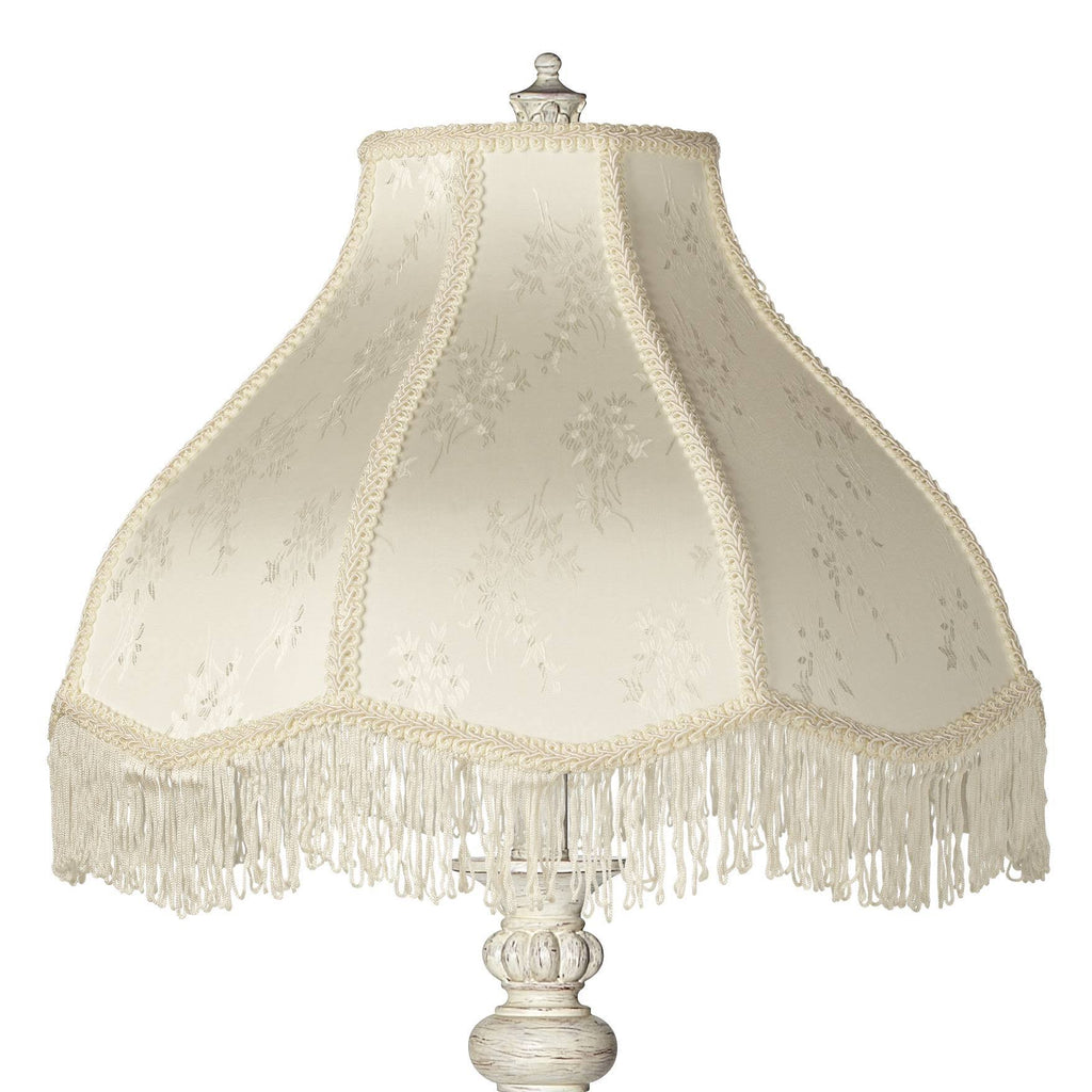 Antique White Cream Scallop Fabric Dome Shade Floor Lamp U818325
