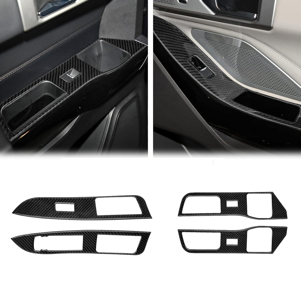 Carbon Fiber Window Lift Switch Panel Cover Trim Decal Stickers (Black) Pack of 2 V978