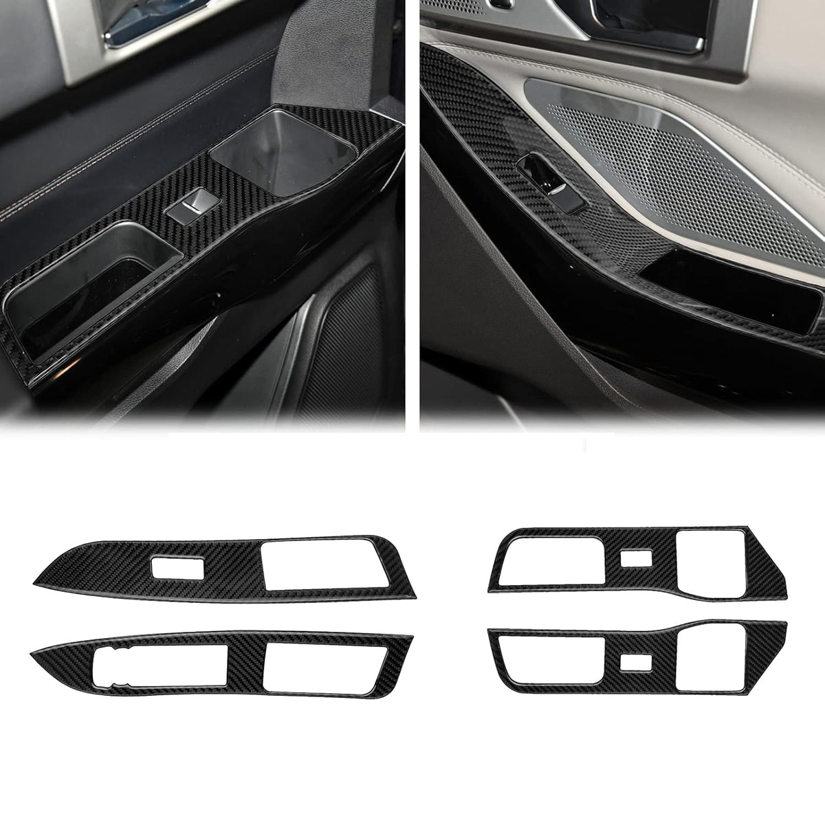Carbon Fiber Window Lift Switch Panel Cover Trim Decal Stickers (Black) Pack of 2 V978