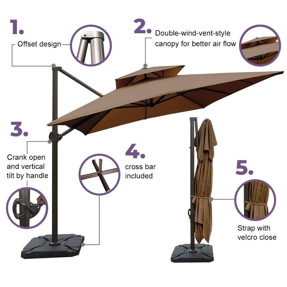 Brown Cantilever Umbrella with Cross Base X740283