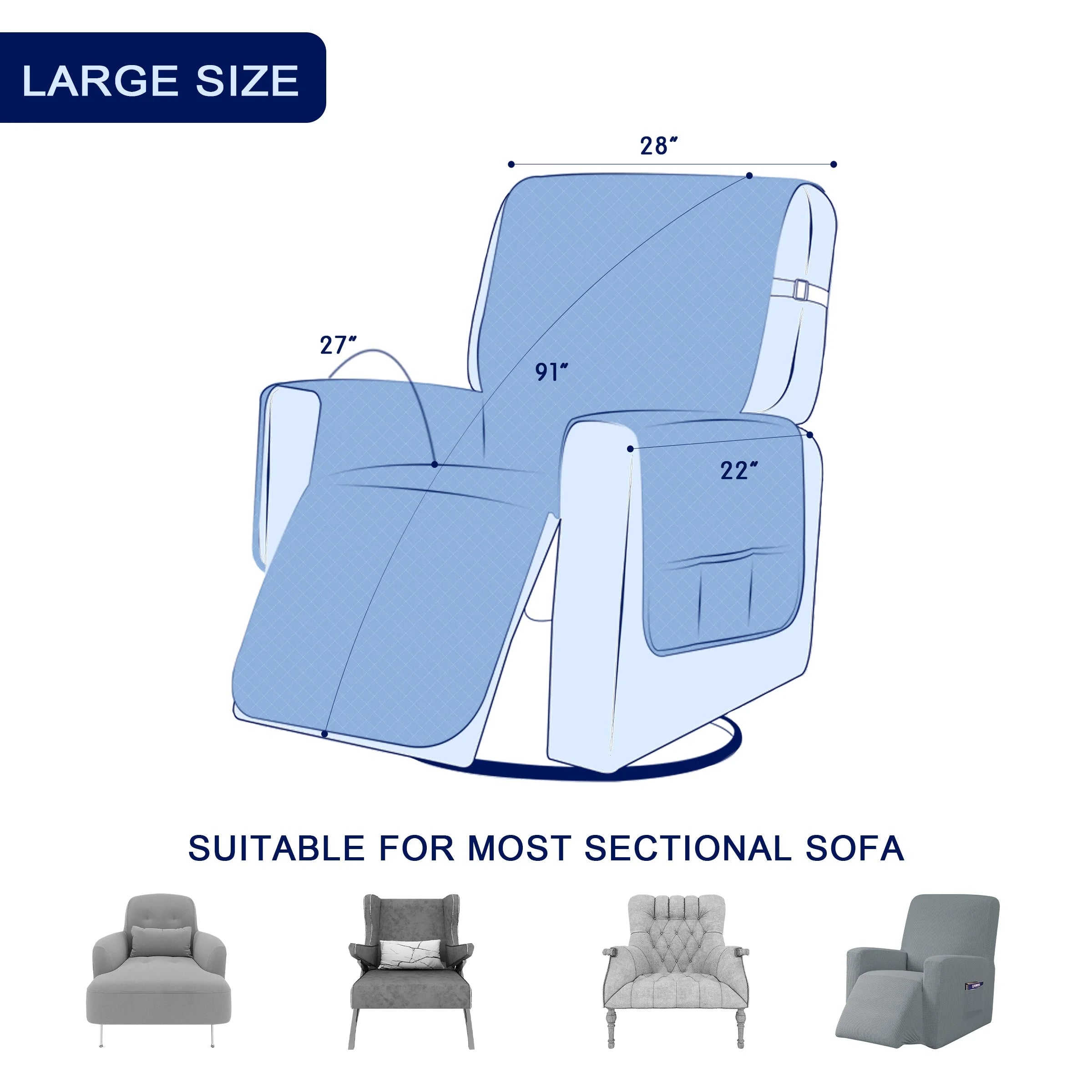 Reversible Recliner Sofa Slipcover with Side Pockets F925