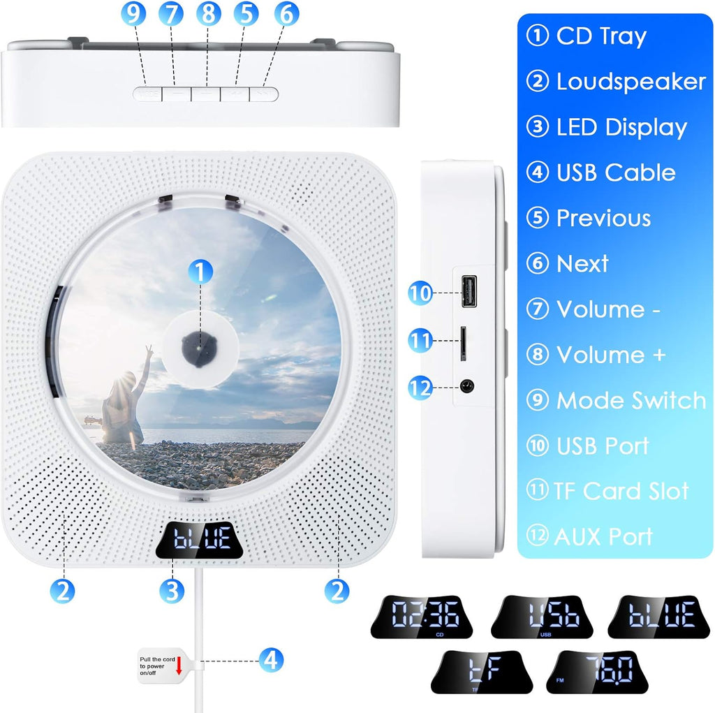 CD Player with Bluetooth, FM Radio, Remote Control, Pack of 2 R5695