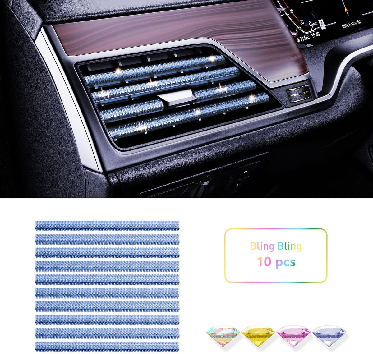 Pink Car Air Vent Decoration Trim Strips, Pack of 10 Q6854
