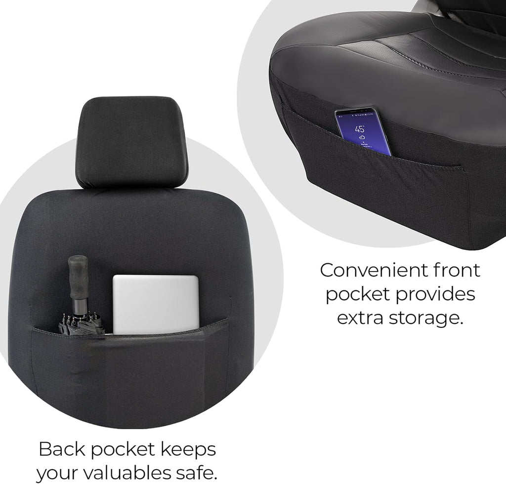 Black Faux Leather Car Seat Cover with Carbon Fiber Pattern Accent, Pack of 2 N582917