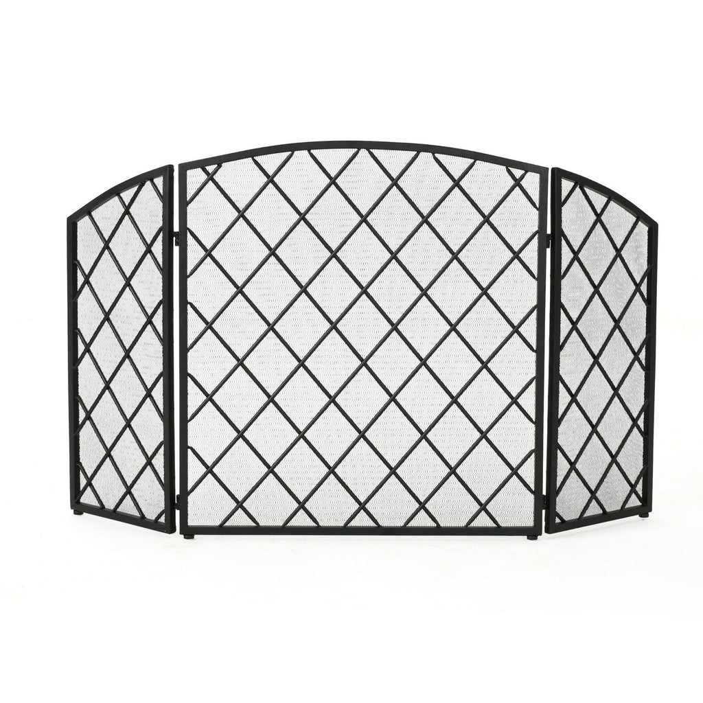 Black Contemporary Three Panel Fireplace Screen X852
