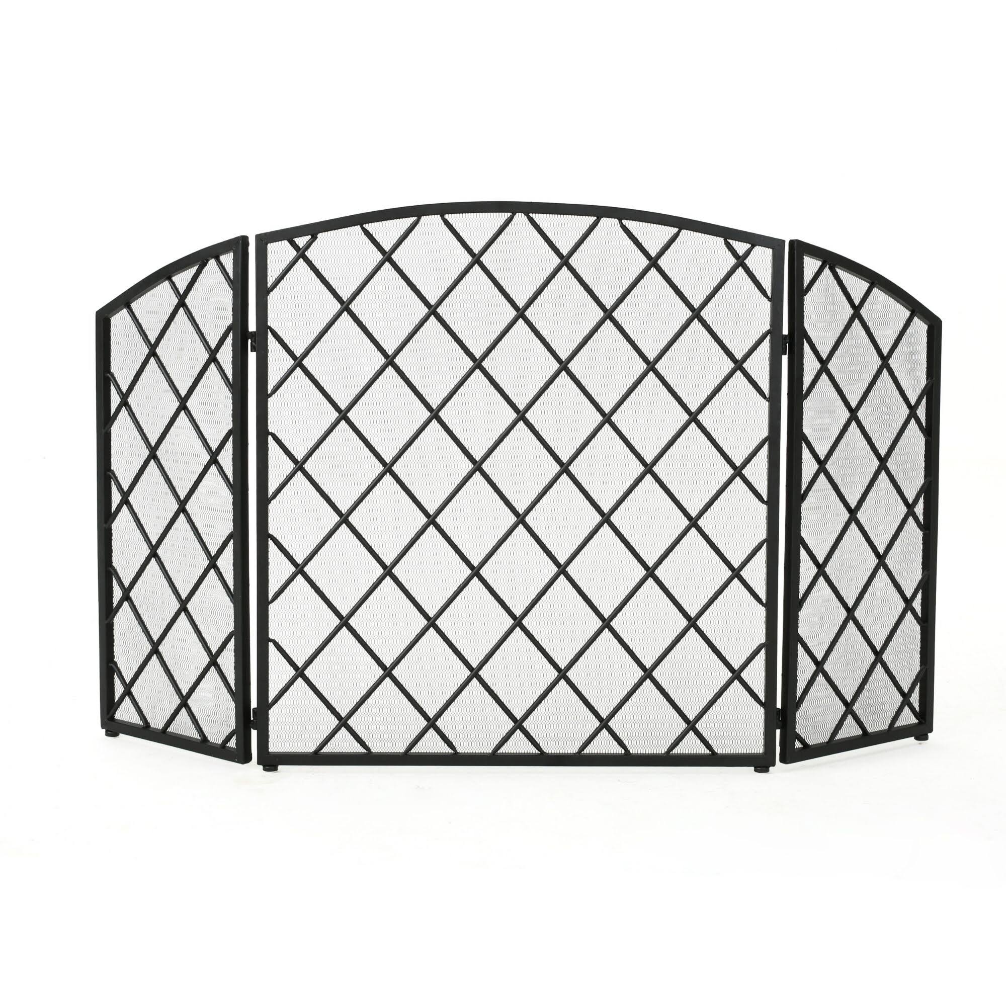 Black Contemporary Three Panel Fireplace Screen X852