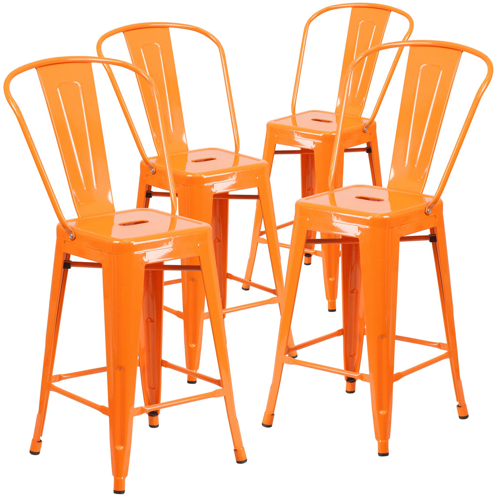 4 Pack 24" High Metal Counter Height Stool with Back Copper E537