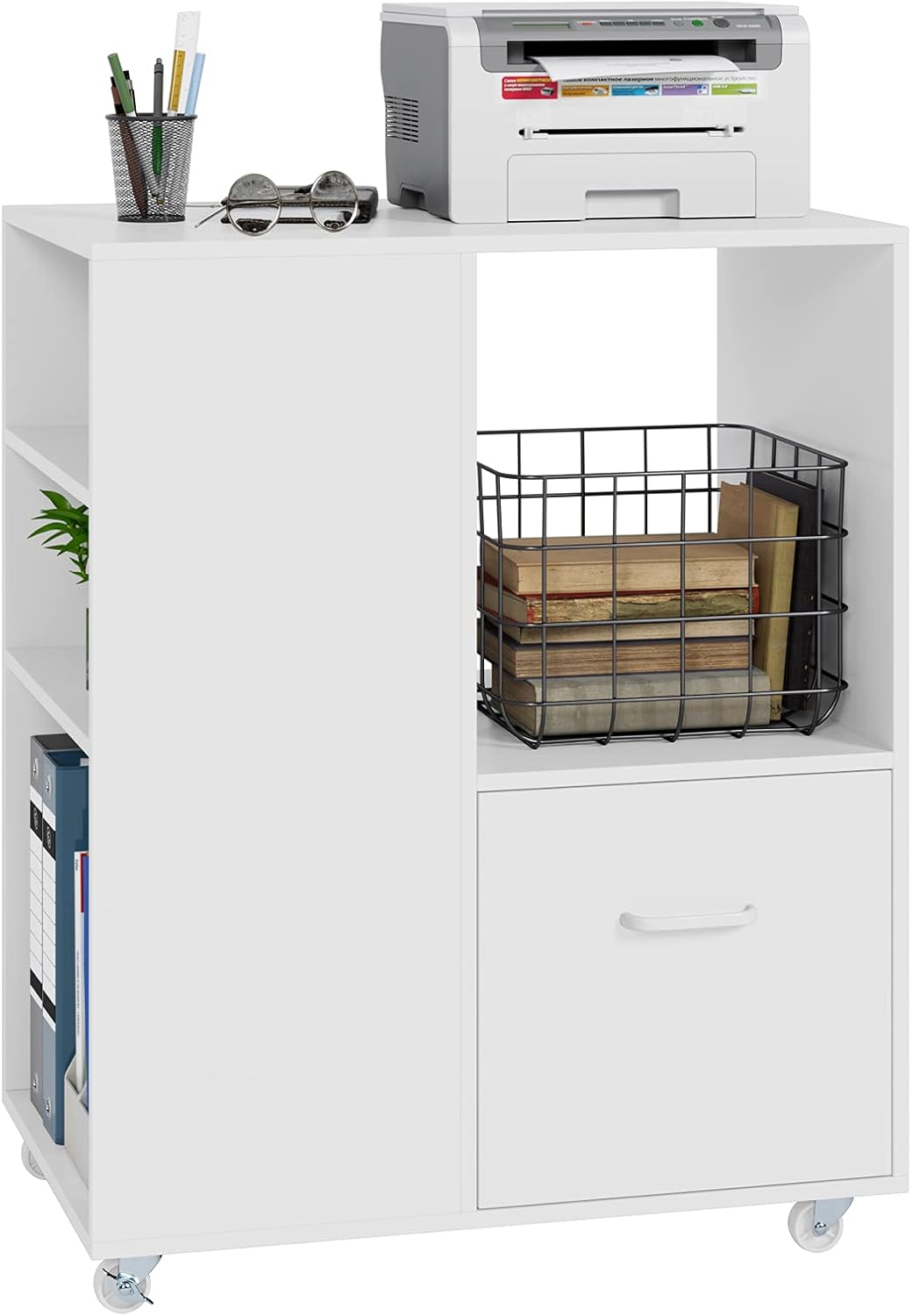 White Mobile File Cabinet with Drawer N11505