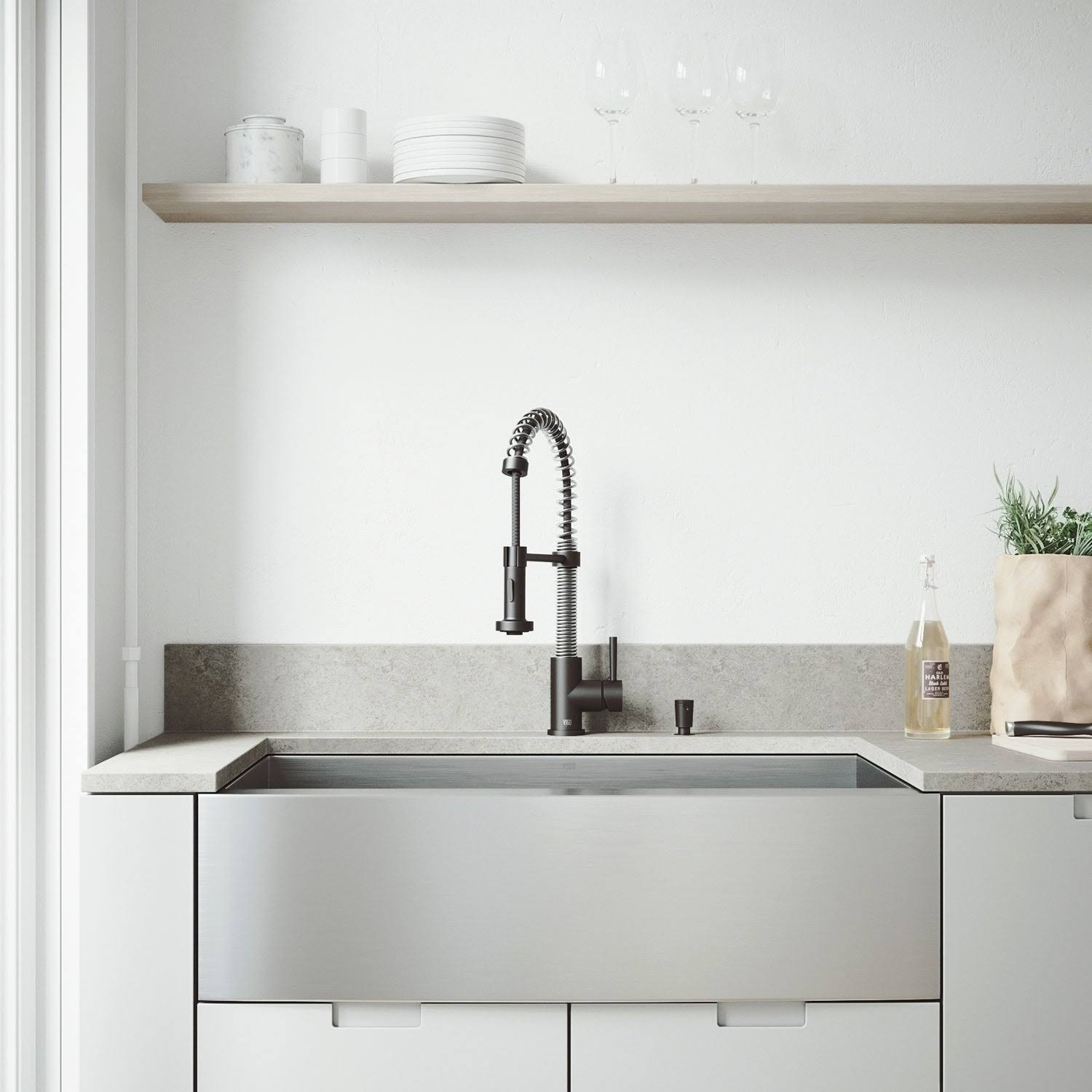 Stainless Steel Matte Black Apron Front Kitchen Sink and Faucet K440168