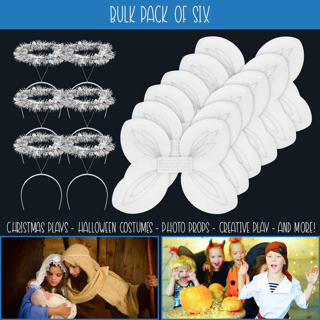 White and Silver Angel Wings and Halos Costume Set I2308