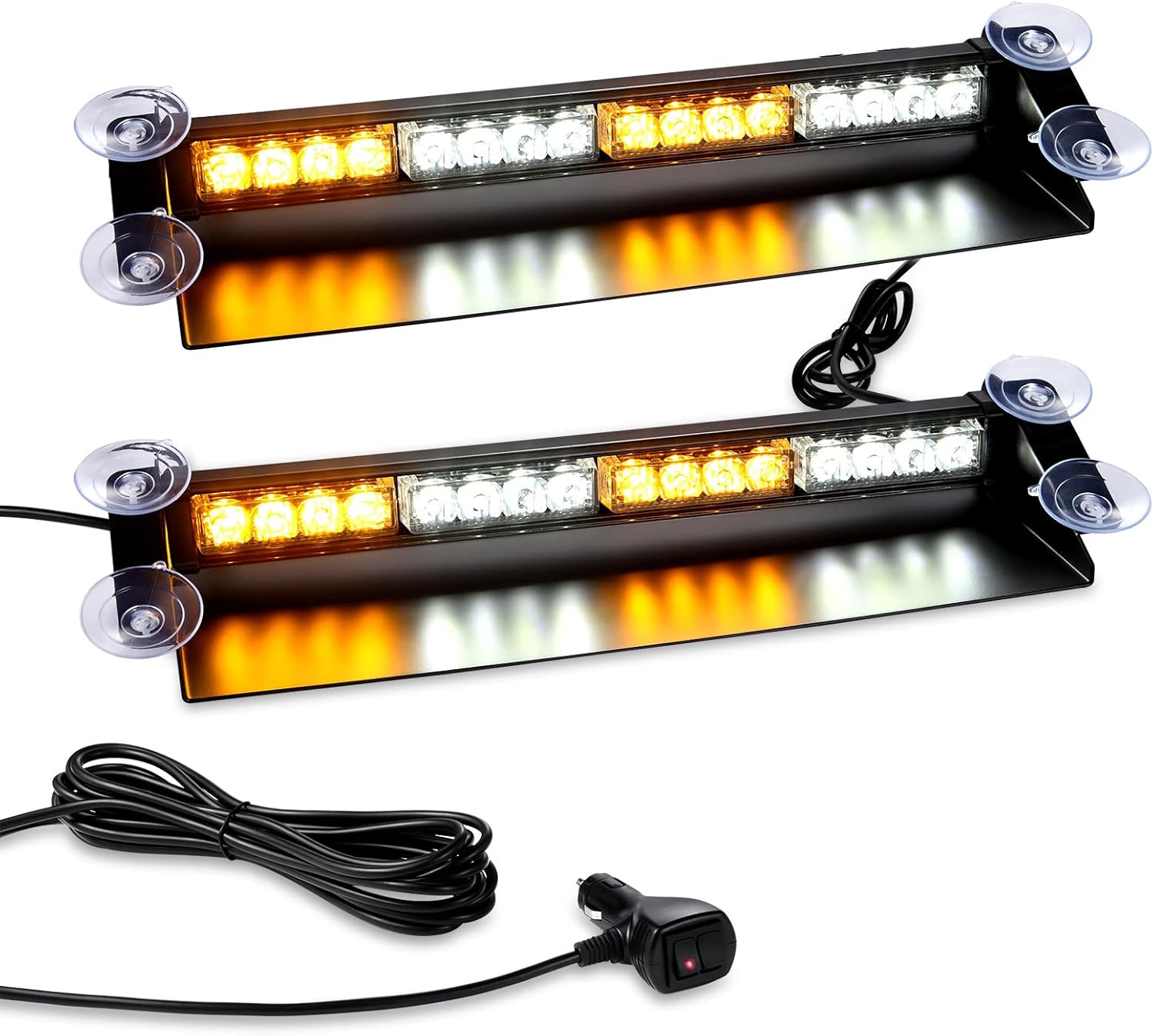 2-in-1 LED Amber White Emergency Dash Strobe Light Bars Pack of 2 S585341