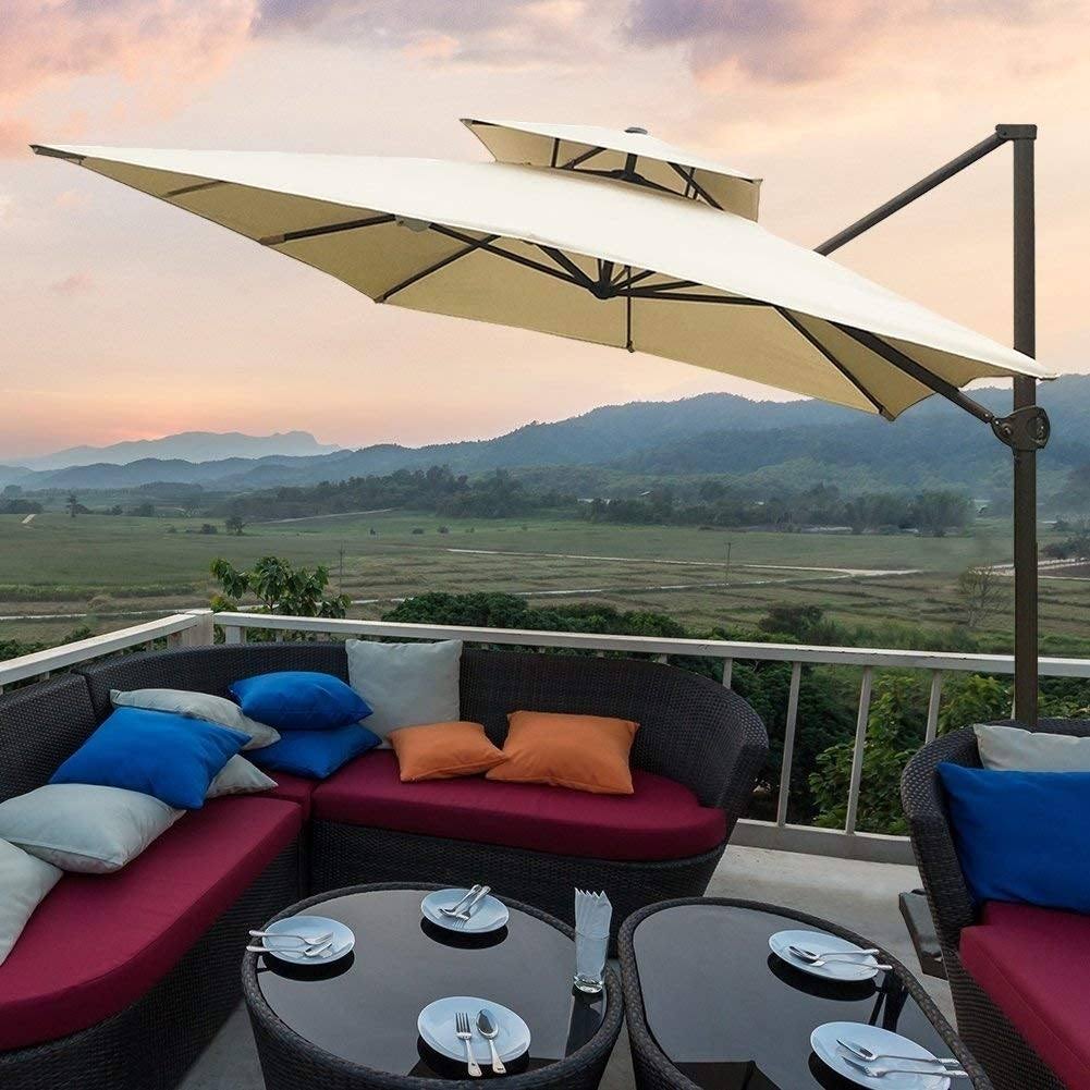 Brown Cantilever Umbrella with Cross Base X740283